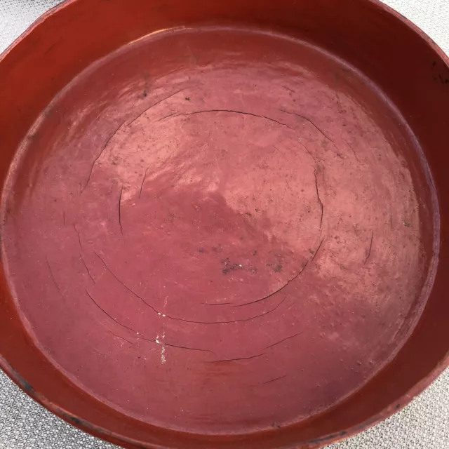 Antique Burma Betel Tray Red Lacquer Yun Decorated 8