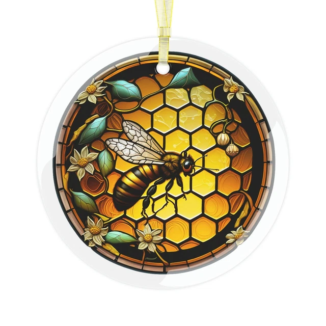 Honey Bee 8 Glass Ornament for Car or Home