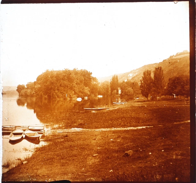 FRANCE Paysage Rivière Photo c1925 Vintage Plaque de verre P74L27n8