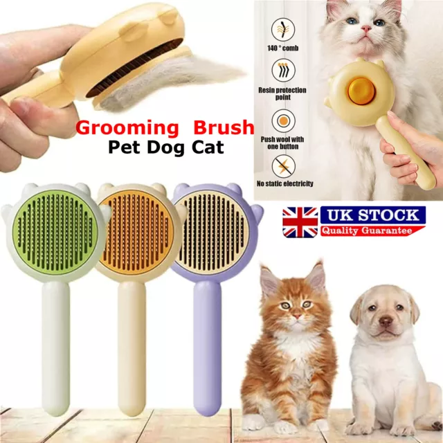 Pet Dog Cat Brush Grooming Self-Cleaning Slicker Brush Massage Hair Comb Cleaner