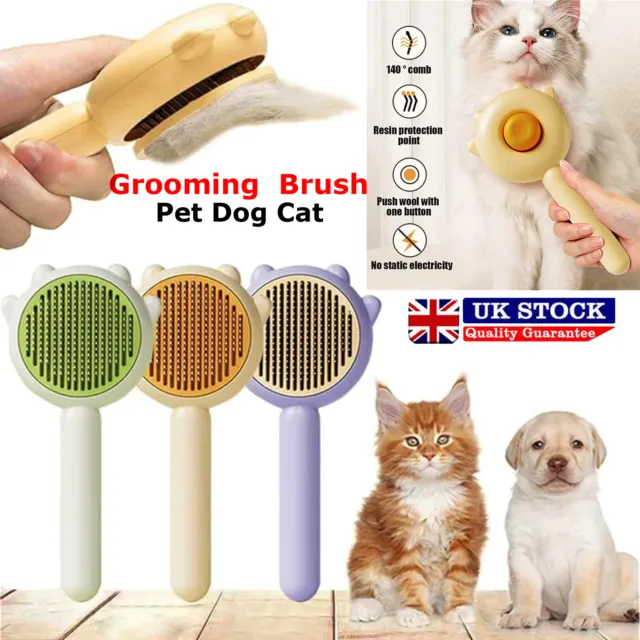 Pet Dog Cat Brush Grooming Self Cleaning Slicker Brush Massage Hair Cleaner NEW