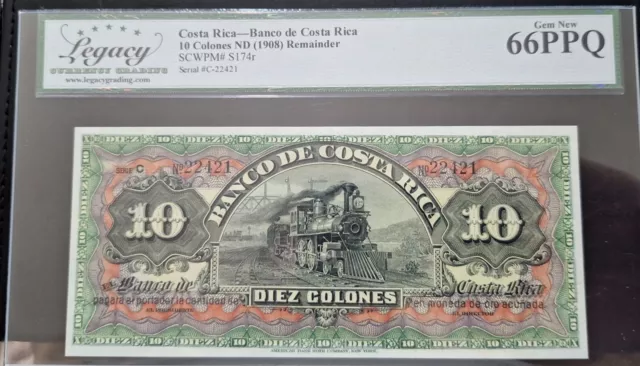 Banco De Costa Rica 10 Colones  Grade 66 PPQ  GEM