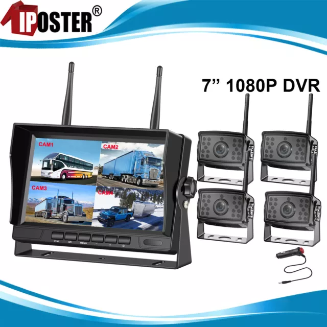 7" Digital Wireless Quad Monitor DVR 1080P Camera For Truck Trailer RV Caravan