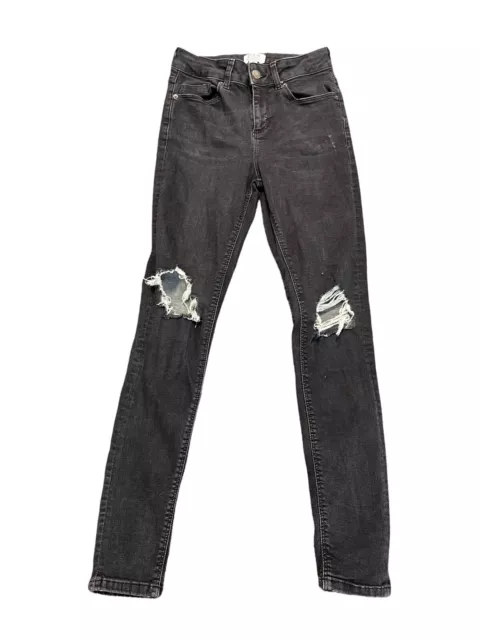 Miss selfridge black denim ripped skinny jeans womens size 8 (DJ03)