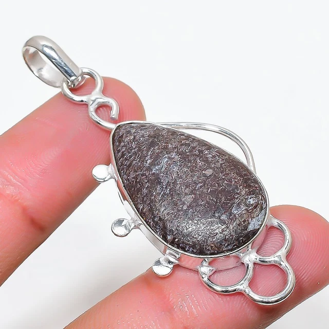 Silver Leaf Jasper Gemstone Handmade 925 Sterling Silver Jewelry Pendant 2.36"