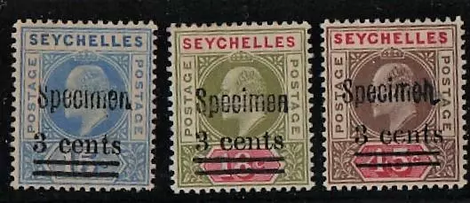 SEYCHELLES.1903.SET(3) SPECIMEN. MOUNTED MINT. SG 57s-59s