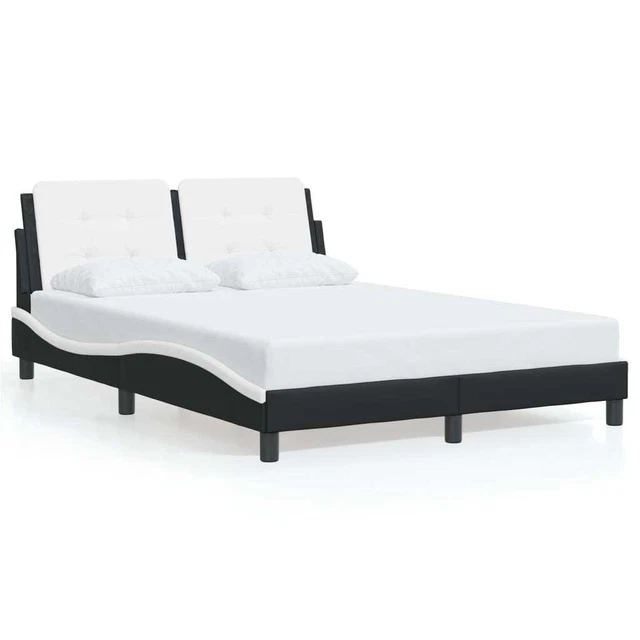 MODERN BLACK WHITE Faux Leather Double Size Bed Frame With Cushioned