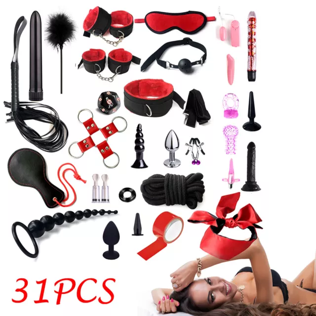 31/14 xSexy BDSM SM Bondage Strap Set Adult Hand Cuff Foot Whip Rope Sex Toy Kit