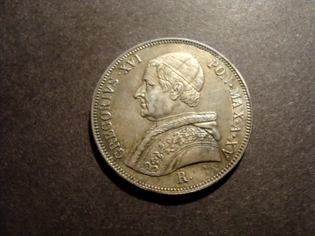 50 Baiocchi 1845 A.XV Roma Gregorio XVI (1831-1846) argento grammi 13,41
