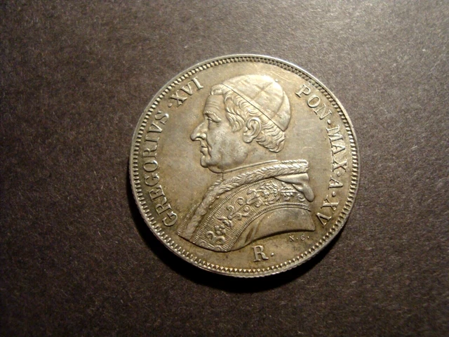 50 Baiocchi 1845 A.XV Roma Gregorio XVI (1831-1846) argento grammi 13,41