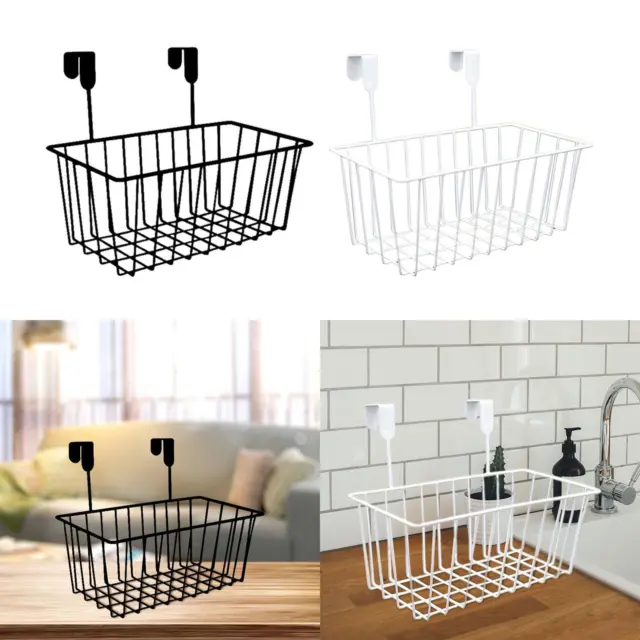 Grid Storage Baskets with Hooks Iron Wire Basket for Bathroom Garage Laundry