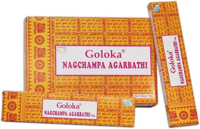 Goloka Nag Champa Räucherstäbchen 16g x 12 Indien Incense Stick Agarbatti Mengen