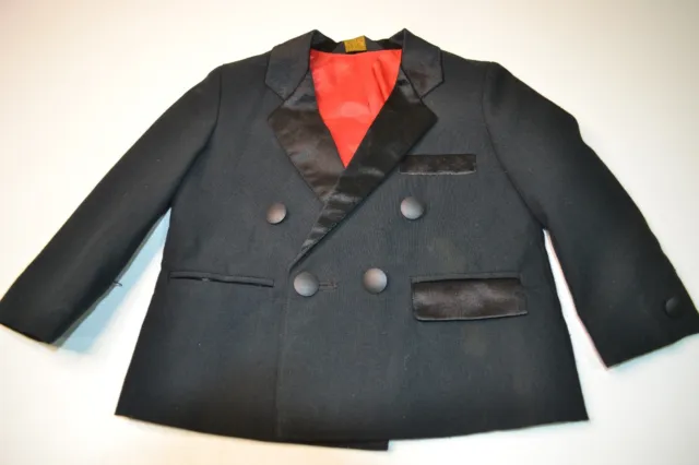 Vintage Toddler Tuxedo Jacket Coat Size 2-3T? Double Breasted Black Silk Accents