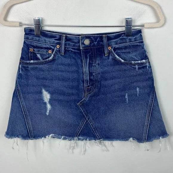 GRLFRND Denim Eva A-Frame Gusset Mini Skirt Walk This Way Womens Size 24 Revolve