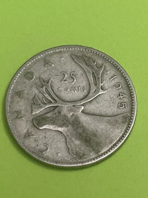 Canada 1945 25 Cents Quarter King George Vi Canadian Silver Coin