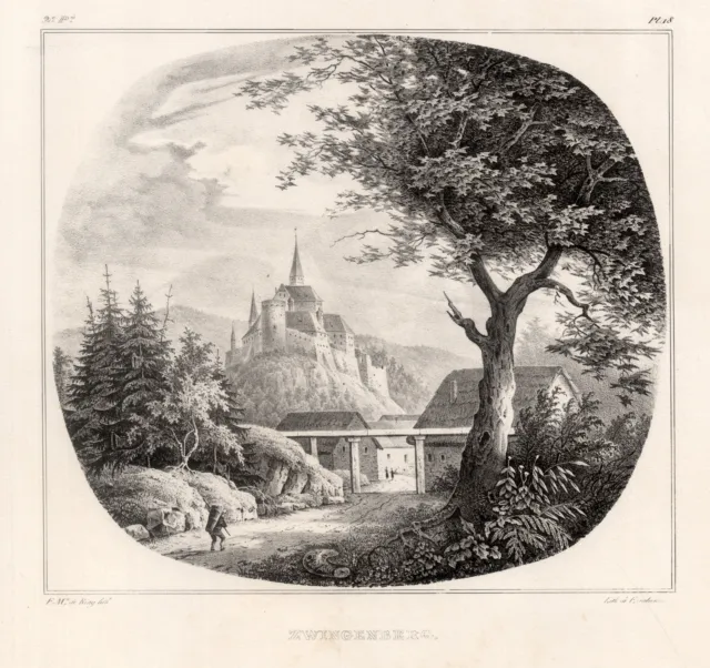 Zwingenberg Neckar Original Lithografie Engelmann 1829