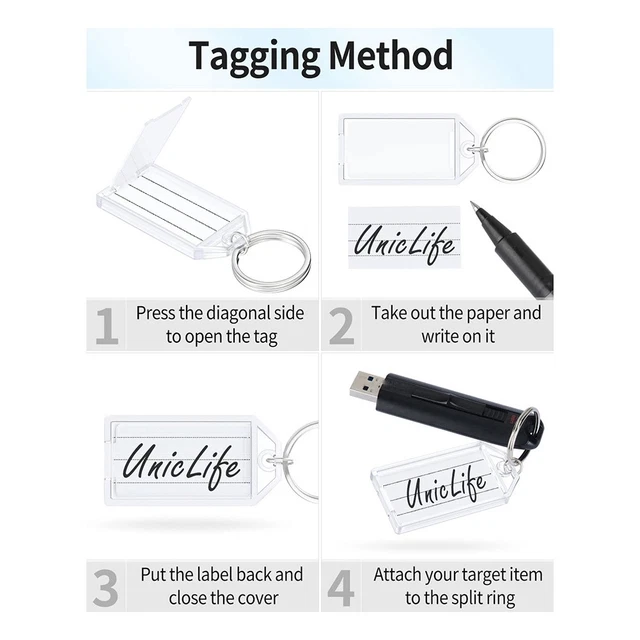 100 PIECES KEY Tags 2 Inch Plastic Key Chain Tags with Ruled Blank ...