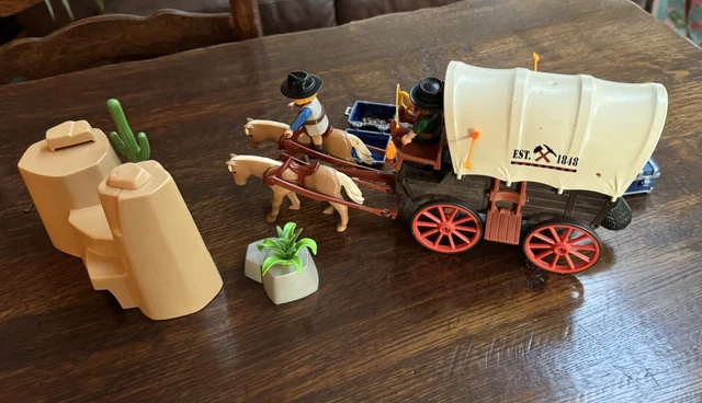 VINTAGE PLAYMOBIL WESTERN Wild West Cowboy Virginian Covered Wagon