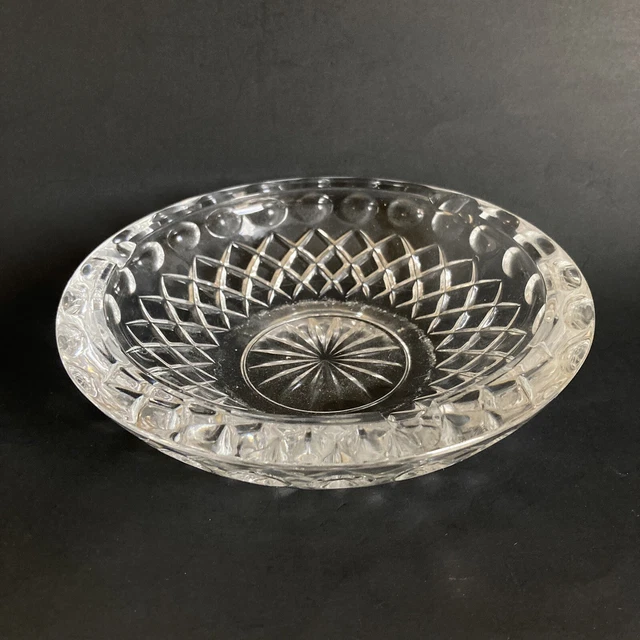 VINTAGE CUT GLASS Lead Crystal 3 Cigar Ashtray 6" Clear Round Heavy for