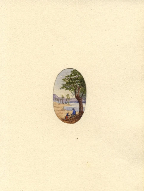 Miniature Landscape with Resting Figures – mid-19th-century watercolour painting