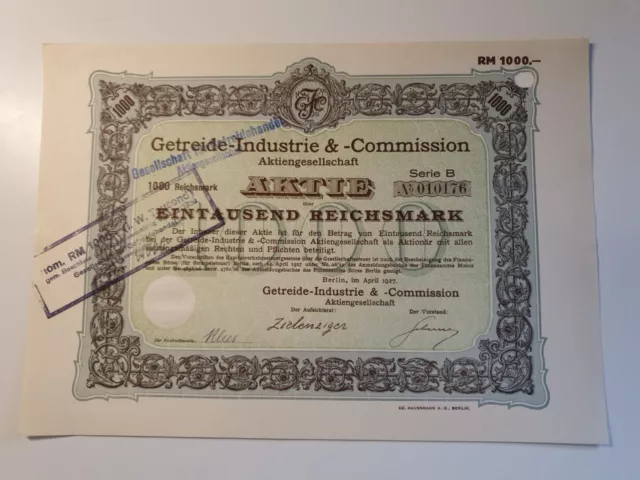 Getreide-Industrie & -Commission Aktiengesellschaft 1927 1000 RM