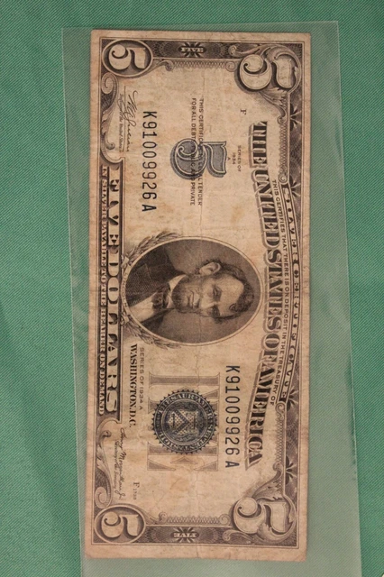 1934-A Five Dollar Silver Certificate $5 Bill Blue Seal Note Circulated