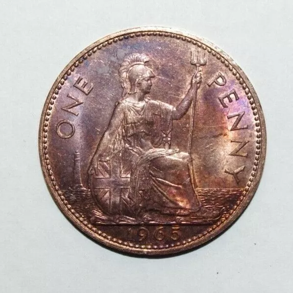 1965, Large Penny Great Britain UK UNC / or High Grade Value Coin-a3