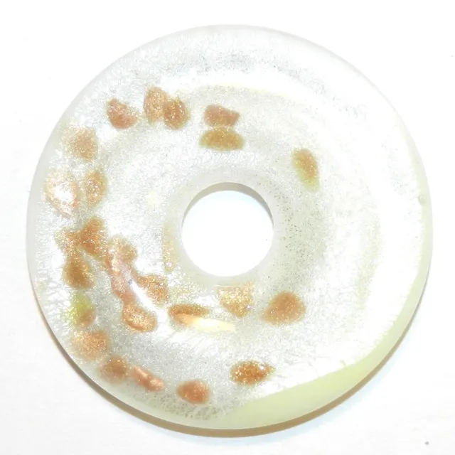 P2635 White w Silver Foil & Gold Glitter 42mm Round Donut Lampwork Glass Pendant