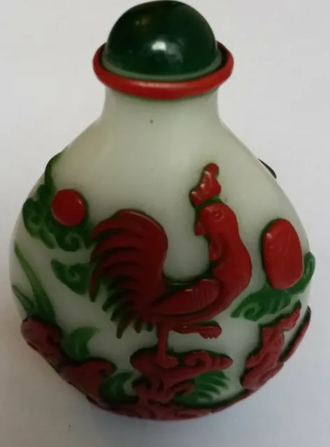 antique Chinese 1800s peking glass jade snuff trinket bottle jar