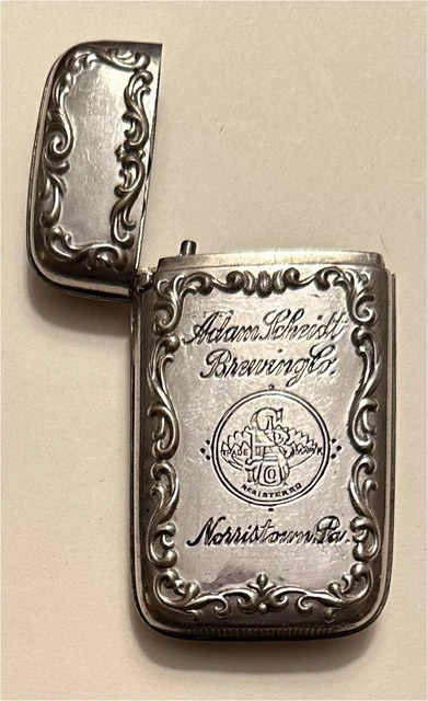 1900s Adam Scheidt Brewing Co Norristown Pennsylvania ASB Logo Vesta Matchsafe 1900s Adam Scheidt Brewing Co Norristown Pennsylvania ASB Logo Vesta Matchsafe