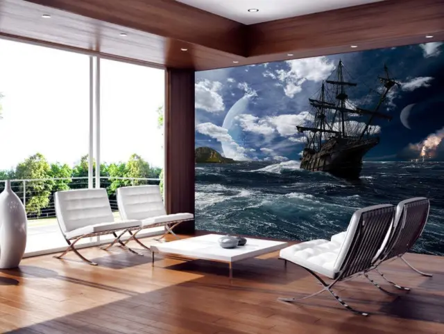 Pirate Ship Photo Wallpaper Woven Self-Adhesive Wall Mural Art Decal M215