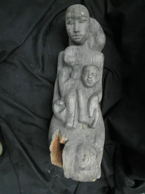 Antique Large  18th/19th century carved wood statue of the Mother & two Children