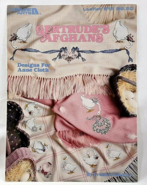 LA Gertrudes Afghans 815 1989 folleto patrón punto de cruz 3 diseños vintage 7109