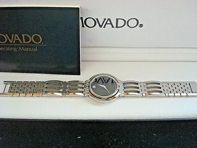 Authentic Swiss Women’s Steel Movado Black Museum Dial Bracelet Watch with Box