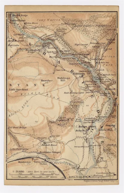 1906 Antique Map Of Wharfedale / Yorkshire / England