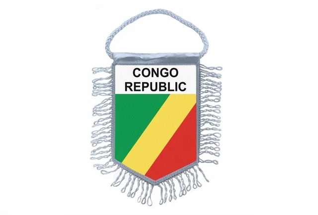 Mini Drapeau Fanion Zaire - 15x10 Cm, Polyester, Double Face, Pour Voiture Ou Décoration