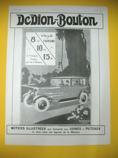 De-Dion Press Advertisement-Button Automobile City & Tourism 1926