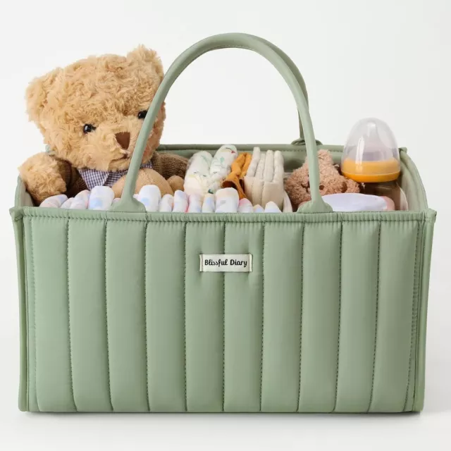 Blissful Diary Baby Diaper Caddy Organizer, Stylish Nursery Storage Basket