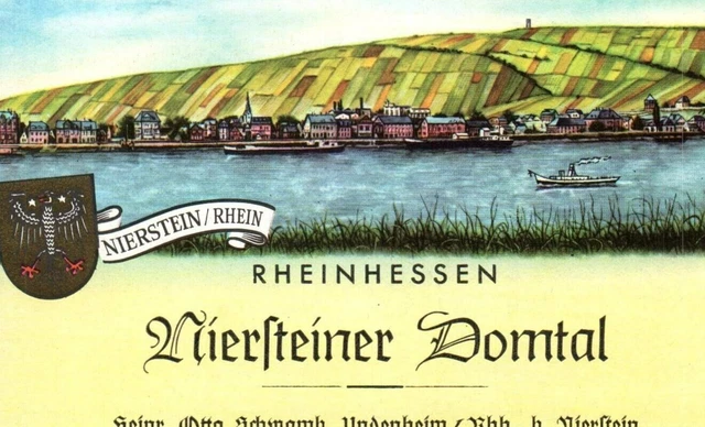 Lovely River Scene Niersteiner Domtal Rhein  1950's-60's German Wine Label