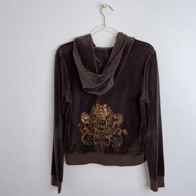 Y2K Juicy Couture hooded sweatshirt Velour Brown Women's Size XL RUNS SMALL