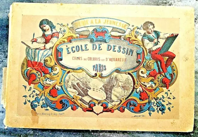 ECOLE DE DESSIN Art Design 36pg book Water Color Circa 1850 String Bound French