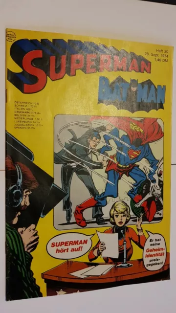 Supermann Nr.20 von 1974,Zustand 0-1 Ehapa,Comic,Superhelden,Sammlung,Vintage