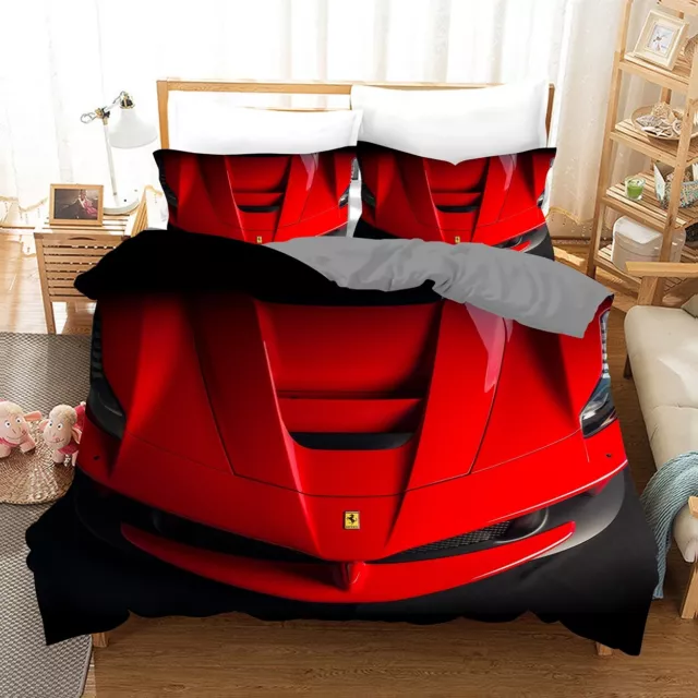Red Ferrari Sport Car Quilt/Duvet/Doona Cover Set Single Double Queen Sizes