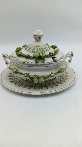 Vintage Italian J. W. Co  Tureen, Lid, Underplate and Ladle Porcelain