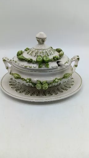Vintage Italian J. W. Co  Tureen, Lid, Underplate and Ladle Porcelain