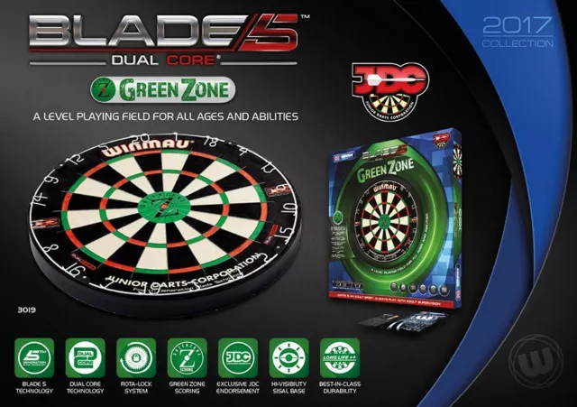 GREEN ZONE Professional Level Winmau DUAL CORE Blade 5 FIVE Dart Board Latest