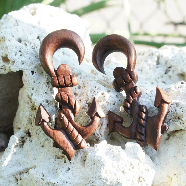 Organic Handmade Carved Sono Wood Anchors Nautical Ear Plugs Gauges 8G-9/16" US