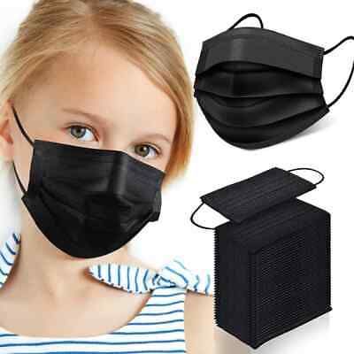 1-200 Black Kids Face Mask Children Disposable 3 Ply C.E Approval FFP2 Safety