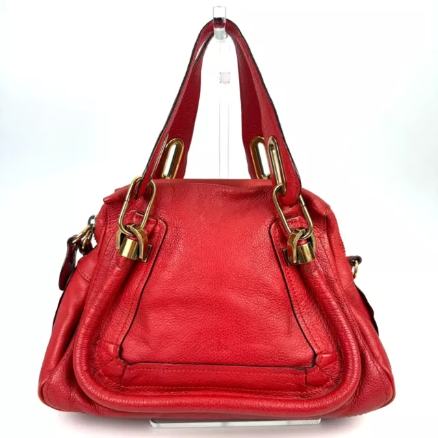 Chloe Paraty Leather Hand Bag Red Auth