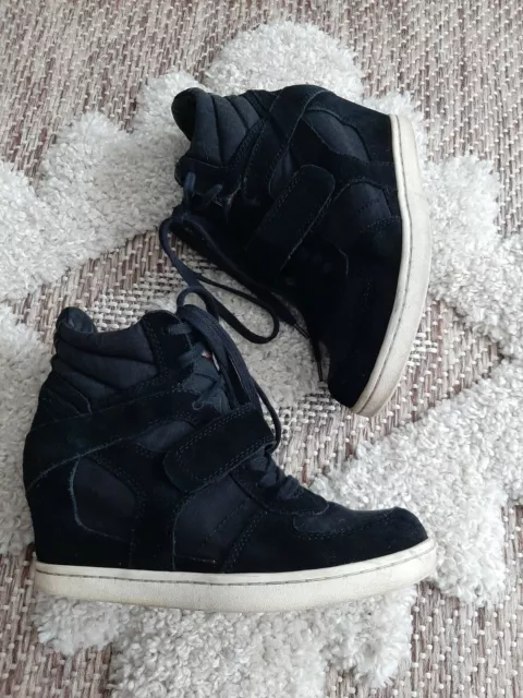 Ash Women's Wedge Sneakers Black Suede Leather Sz EU 40 US 9.5